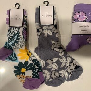 Vera Bradley Floral Crew Socks - Purple, Yellow, and Gray